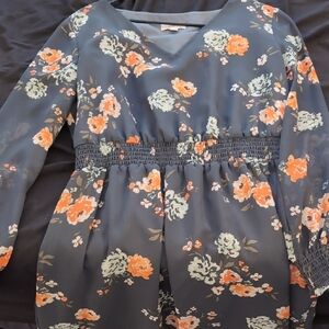 LOFT Dark Floral Long Sleeve Dress